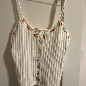 Sezane ania knit tank top Floral ecru size XL Embroidered White Top